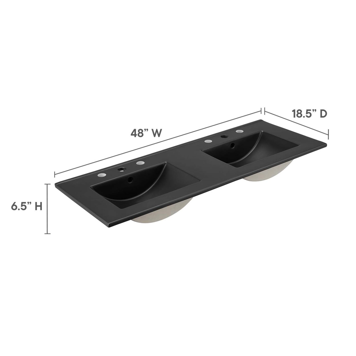 Double Vanity Sink, Black, Ceramic, Hotel Bedroom Bathroom, Modern Contemporary HB33616