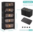 thumbnail image 3 of 24" Side Wide Folding Storage Cabinet 5-Tier Folding Storage Cabinet with Wheels Black - Heavy Duty PP Plastic Collapsible Organizer for Living Room Bedroom Garage Dorm Kitchen, 3 of 9