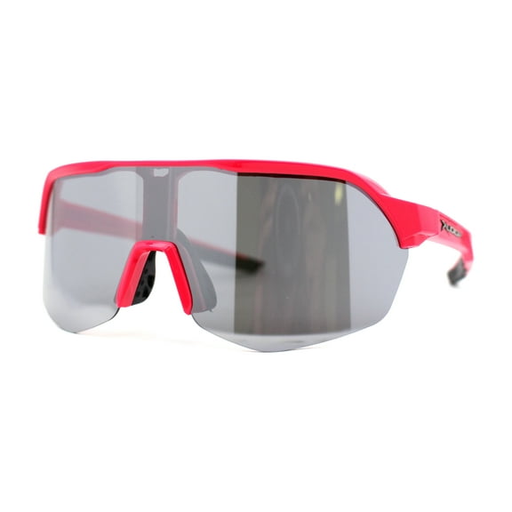 Xloop Silver Mirror Shield Oversize Half Rim Neon Plastic Sport Sunglasses Pink