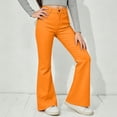 thumbnail image 6 of Sonxahe Little Girl's Solid Flared Denim Jeans Mid Rise Stretch Casual Trousers Bottoms,Orange, 6 of 7