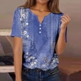 thumbnail image 2 of Basic Short Sleeve Shirts For Women V Neck Flower Prin Fashion Dressy Casual Button T Shirt Lightweight Soft Spring Blouses Pullover Outfits Blue L, 2 of 5