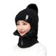 thumbnail image 1 of 2024Conjunto de gorro y bufanda de punto de invierno Gorro con cremallera Bufanda con orejeras Forro polar Esquí con pompón Gorro térmico Calentador de cuello para mujeres Hombres, 1 of 3
