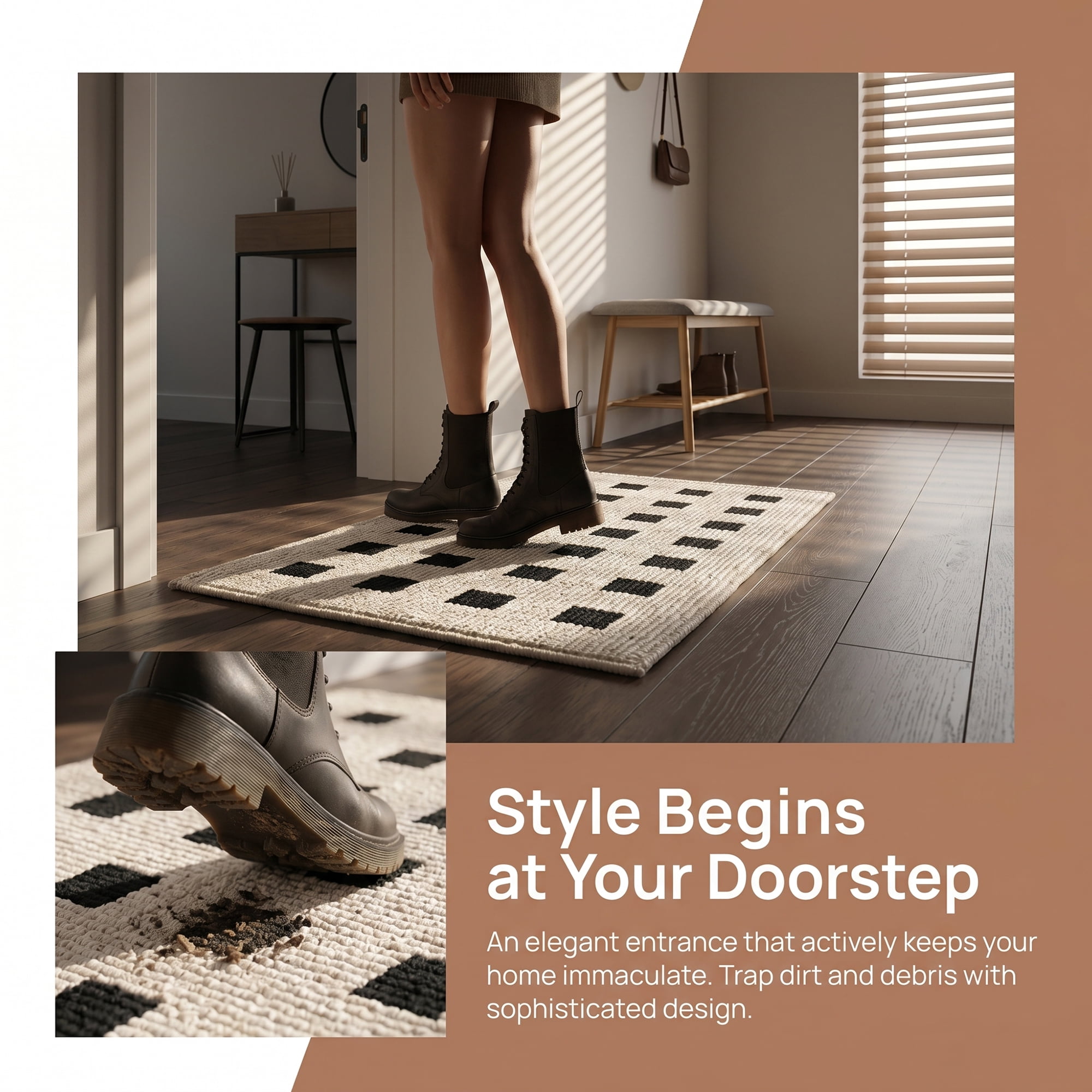 Unique Bargains Geometric Waterproof Non-Slip Entryway Rug Scraper Doormat Beige 32" x 20"