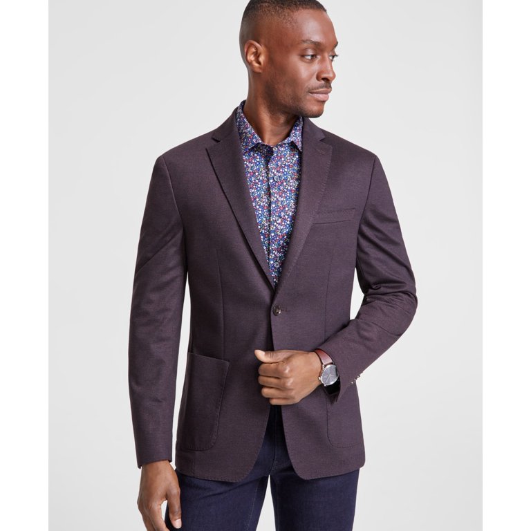 Bar Iii Mens Slim fit Sport Coat Blazer 38 L Burgundy Red Plaid