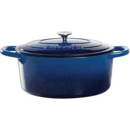 Crock Pot 69149.02 7 Quart Durable Oval Enamel Cast Iron Covered Dutch Oven Slow Cooker, Sapphire Blue