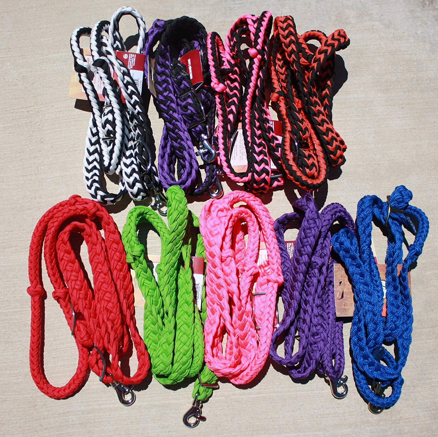 TOUGH 1 KNOTTED ROPING/BARREL REINS SCISSOR SNAP & CONWAY BUCKLE ...