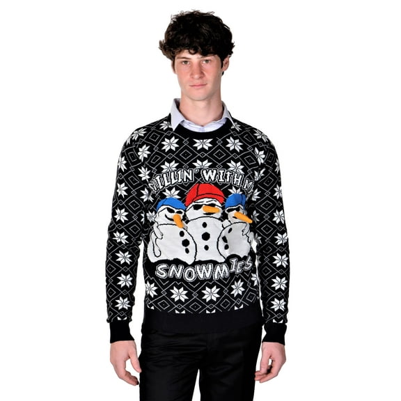 RWB Mens Ugly Christmas Sweaters Chillin With My Snowmies Navy Medium Slim Fit
