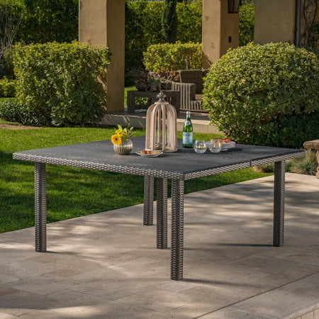 Dennis Outdoor 64 Inch Wicker Square Dining Table, Grey