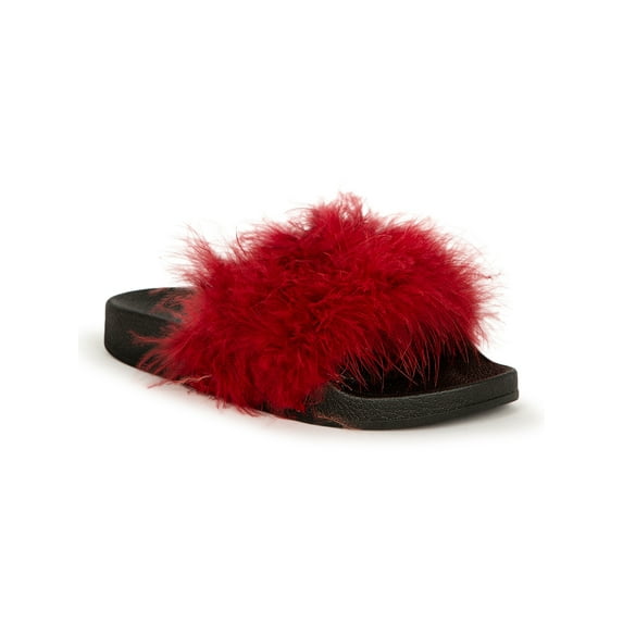 Refresh Fluffy Faux Fur Open Toe Slides 20098