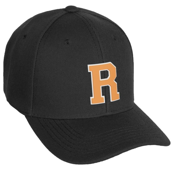 Daxton Classic Baseball Hat Custom A to Z Initial Team White Neon Orange Letter, Black Cap, Letter R
