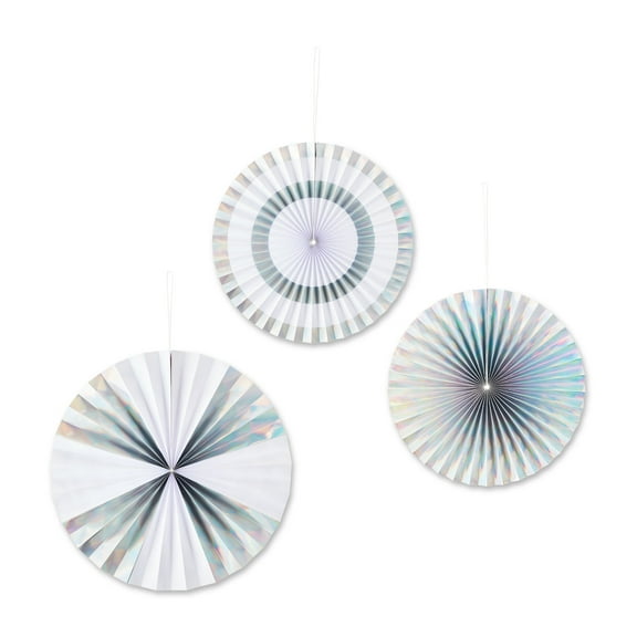 Silver and White Paper Fan Decorations, 3 Pieces, by Way To Celebrate