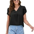 thumbnail image 3 of Blusas de gasa de manga corta con pétalos,Blusas sueltas informales para mujer, blusas de gasa de verano con escote en V, probadas y confiables, 3 of 6