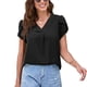 thumbnail image 2 of Mujeres Casual Blusas Sueltas Pétalo Manga Corta Escote En V Dividido Color Puro Verano Tops Negro M, 2 of 6