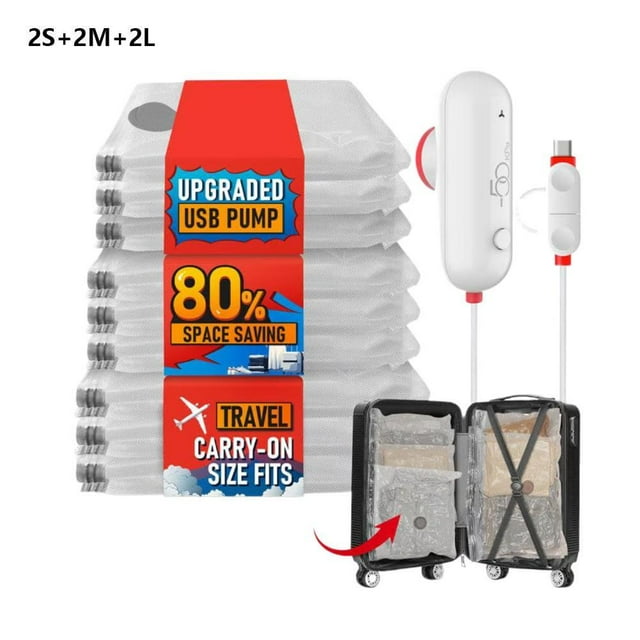 Portable Electric Vacuum Storage Bags for Travel Save 70% Luggage Space PVC Adjustable Sizes