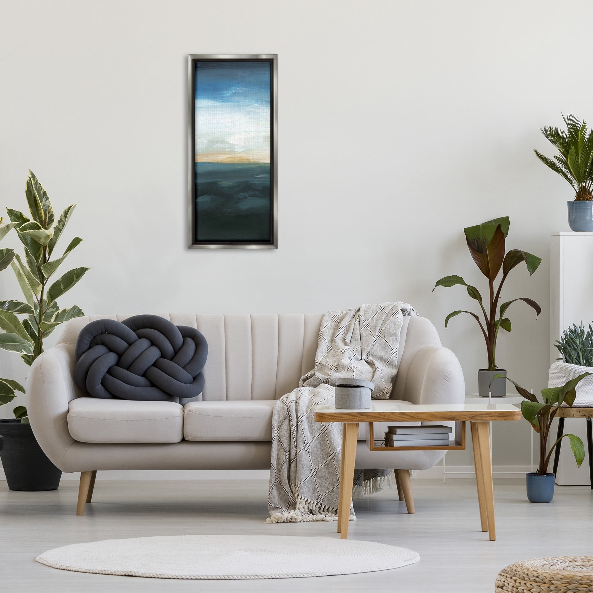 Stupell Industries Dark Abstract Sunrise Landscape Painting Gray Floater Framed Canvas Art Print Wall Art, 14 x 31