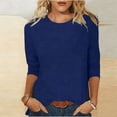 thumbnail image 2 of 3/4 Length Sleeve Womens Tops Casual Loose Fit Crewneck T-Shirts Cute Solid Three Quarter Tunic, 2 of 5