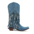 thumbnail image 5 of Denim Wide Calf Boots for Women Trendy Fringe Western Mid Calf Boots Square Toe Heeled Long Booties, 5 of 6
