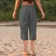 thumbnail image 3 of Pantalones Sueltos Capri para las Mujeres Casual Color Sólido Elástico Suelto Capris con Bolsillo, Pantalones de Poliéster Spandex, Lavado a Mano Casa Al Aire Libre, 3 of 6