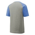thumbnail image 6 of Mens Tri-Blend Wicking Polyester/Cotton/Rayon Raglan Tee True Royal Heather/ Light Grey Heather Small, 6 of 8