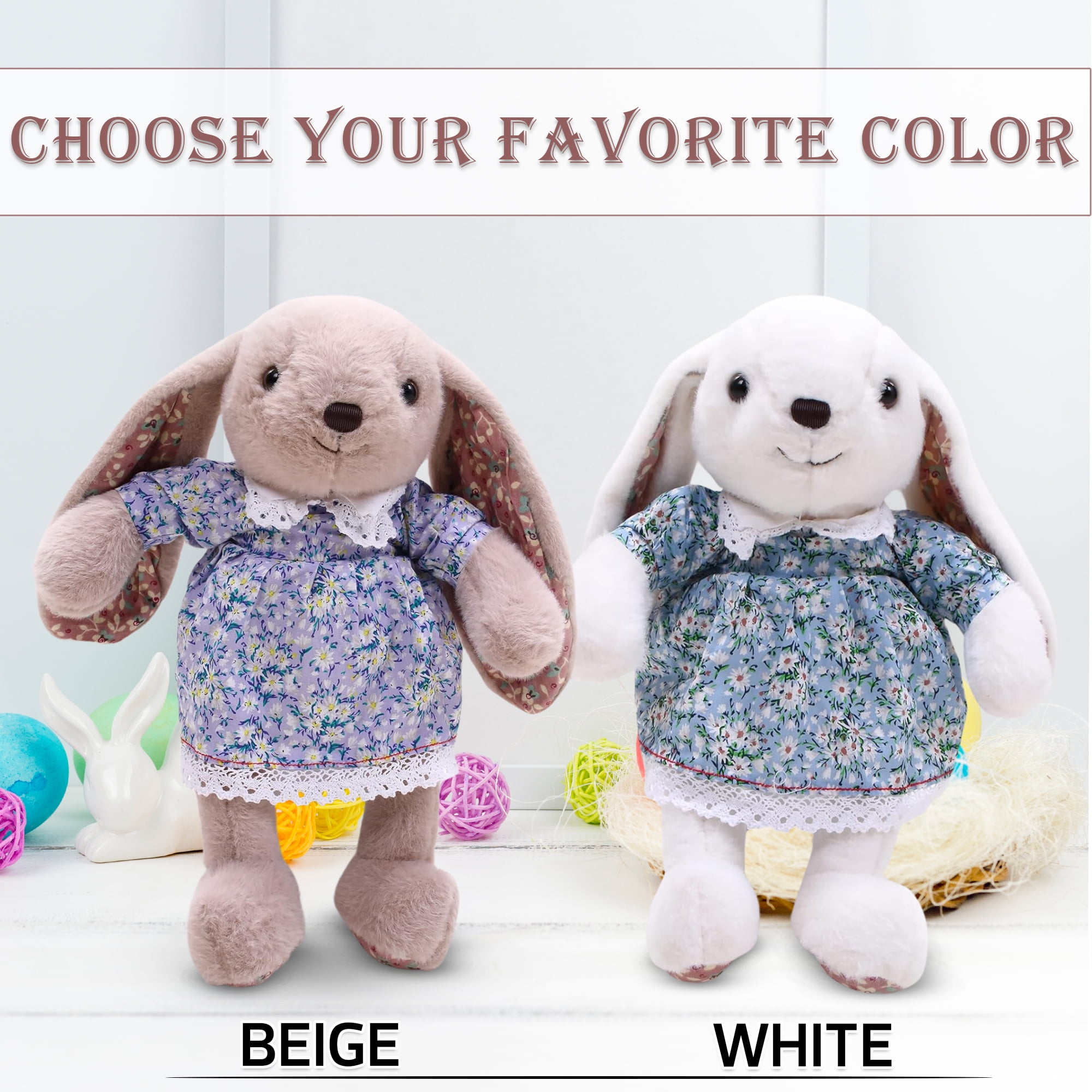 Made by Aliens Floral Easter Bunny Stuffed Animal – Plush Bunny Toy Cute Huggable Rabbit – Perfect Gift for kids & Adults on Easter – 16-inch (Beige)
