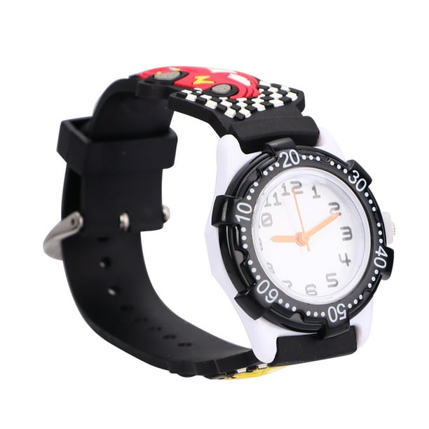 Reloj infantil con dibujos animados en 3D, resistente al agua, con diseño de coche (negro)