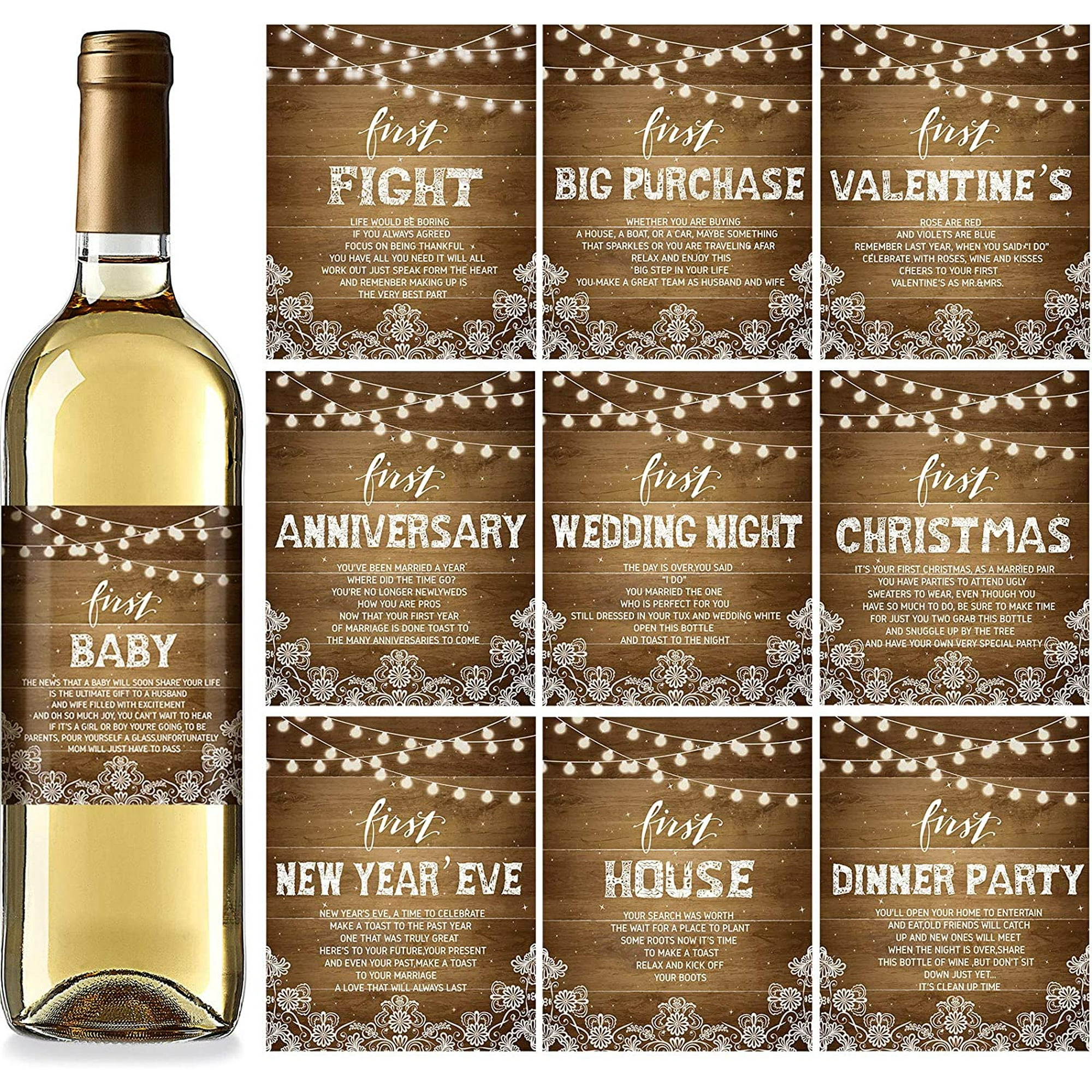 10 Pieces Wedding Wine Bottle Labels Wedding Milestones Wine Bottle Label Stickers Marriage and Wedding Anniversary Wine Bottle Cover Set for Wedding ...