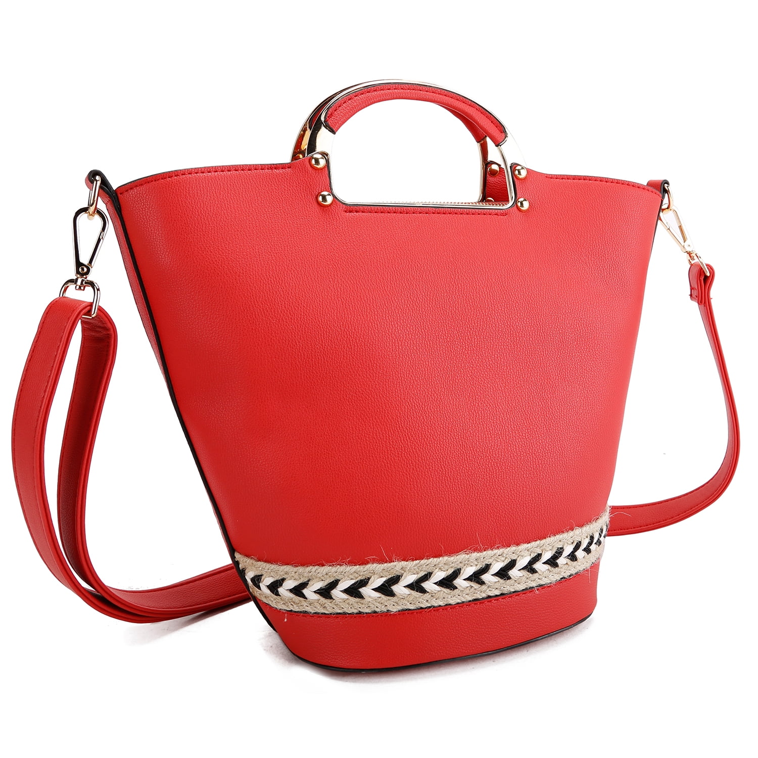 La Terre Embroidered Tote with Gold Metal and faux leather Trim Handle