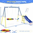 thumbnail image 3 of Hommoo 3 in 1 Swing Sets with Kids Slide Saucer Swing & Belt Swings Seat, Outdoor Heavy-Duty Metal Playset Swing Set for Backyard, Blue, 3 of 7