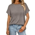 thumbnail image 1 of Hauts pour Femmes, T-Shirts Basiques Décontractés, Coupe Ample, Col Rond, Manches Courtes, Été, Couleur Unie, 1 of 6