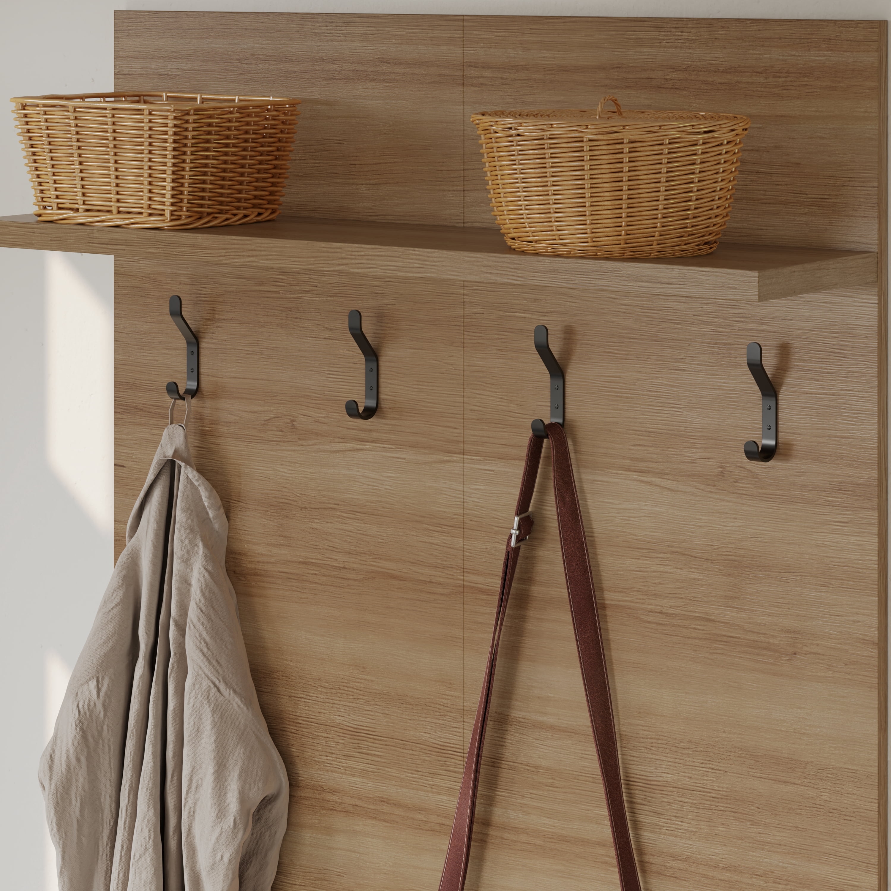 Nexera Porto Entryway Wall-Mounted Coat Rack with Shelf, Brown Oak