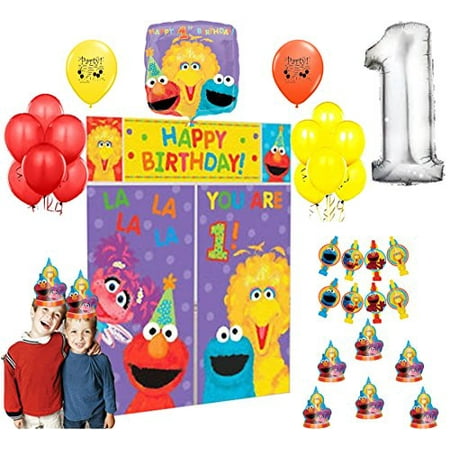 Sesame Street Party Supplies First Birthday Balloon and Party Scene Setter Photo Prop Selfie Kit