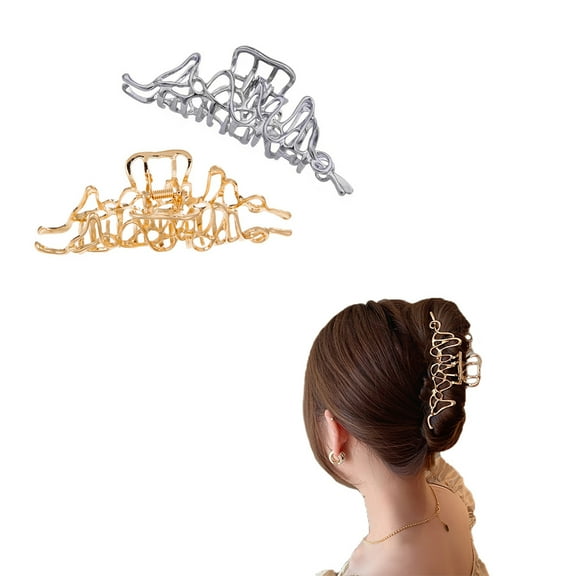 Large Hair Claw Clips for Women Girls Metal Claw Clips Hair Catch Clamps, 2pcs Gold and Silver Hair Barrettes for Thick Hair, Hollow Geometric Hair Jaw Clip