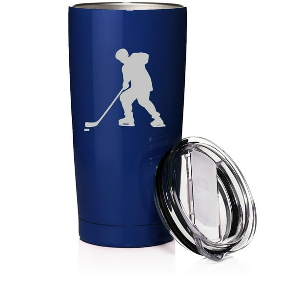 Smooth Body Tumbler Stainless Steel Vacuum Insulated Travel Mug Cup Gift Hockey Player (Blue, 20 oz)