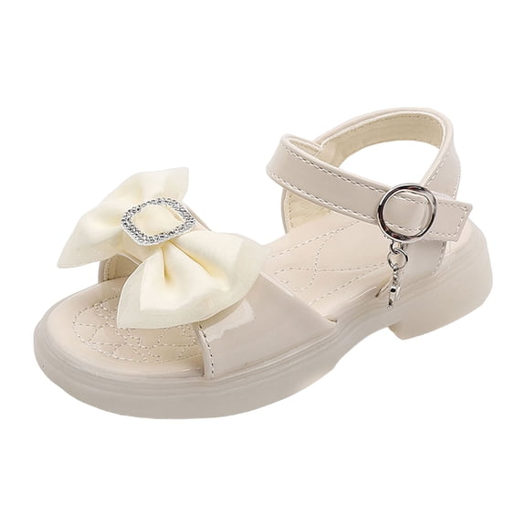 KPOPLK Toddler Girl Sandals Little Kids Summer Dress Shoes Open Toe Flats Cute Sandals for School Beach Party Size 9,Beige