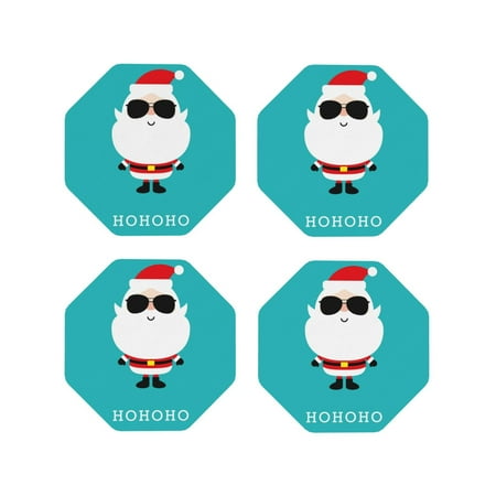 

KLL Drink Coasters Set Octagon of 4 PU Leather Absorbent Coasters Set Decorative Coffee Cup Coasters Housewarming Gift for Home Decor-Cute Santa Claus