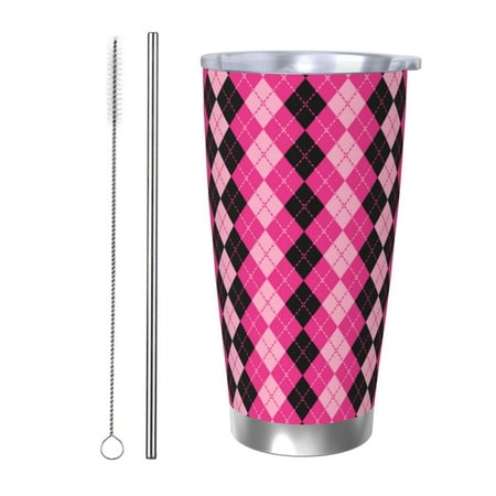 

Coaee pink and black argyle for 20oz Insulated Kettle Water Bottle For Running Hiking Cycling Climbing Men S Woman Insulated Water Bottle-Straw Two-piece Set