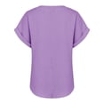 thumbnail image 6 of WCJM Women Short Sleeve Workout Shirts Open Back Tops Casual Yoga Y2K Athle Women's Fashionable and Casual Solid Color V Neck Wrinkle Cloth Button Short Sleeve Rolled Up T Shirt Top, 6 of 7