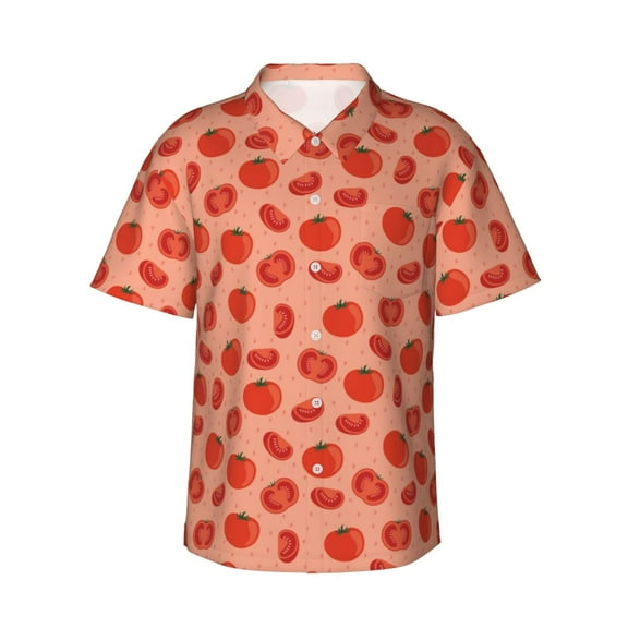 Fotbe Tomato Hawaiian Shirt for Men Unisex Summer Beach Casual Short Sleeve Cotton Linen Button Down Shirts-XX-Large