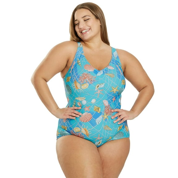 Sporti Unitard Caribbean Sea One Piece Swimsuit, High Cut, Removable Cup (Women’s)