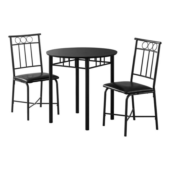 Monarch-Dining Set - 3-Piece Set / Black Metal And Top