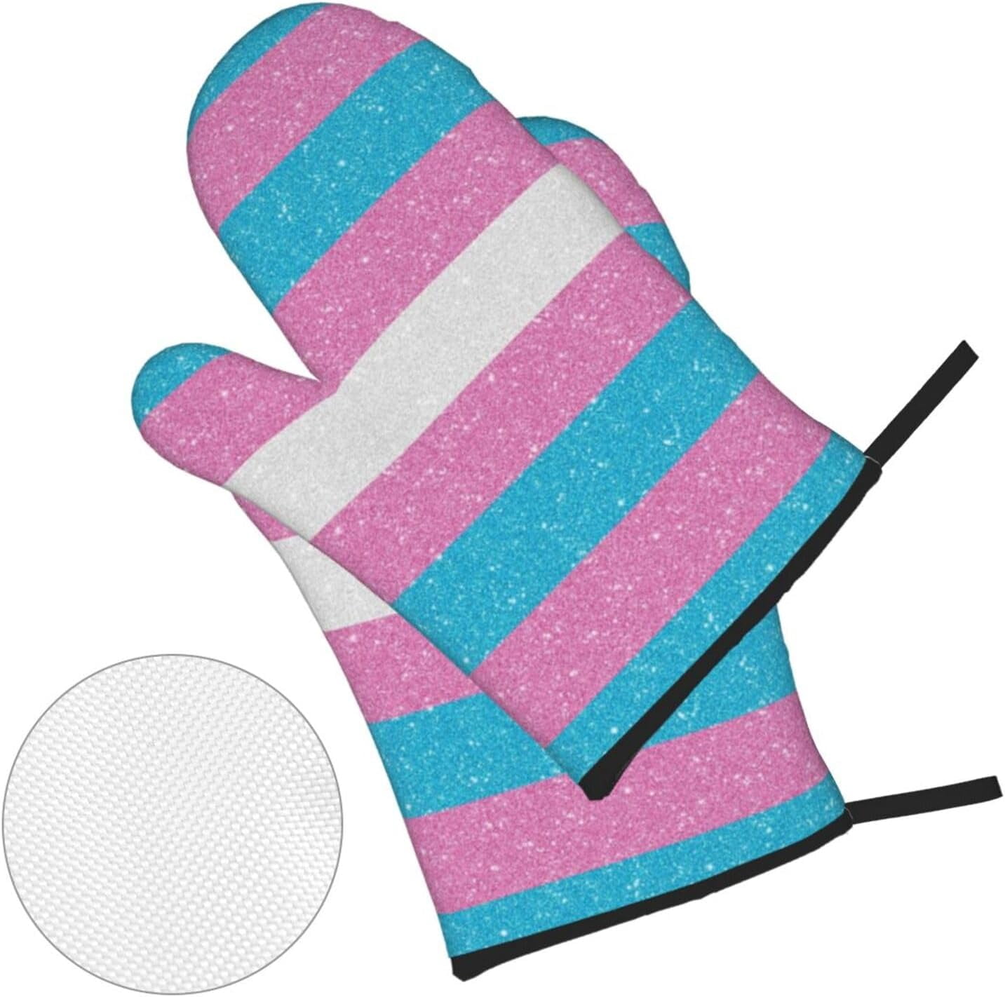 Glitter Transgender Proud Flag Oven Mitts and Pot Holders 4 Pcs Set,High Heat Resistant 500 Degree Extra Thicken Long Kitchen Cotton Oven Glove for Cooking