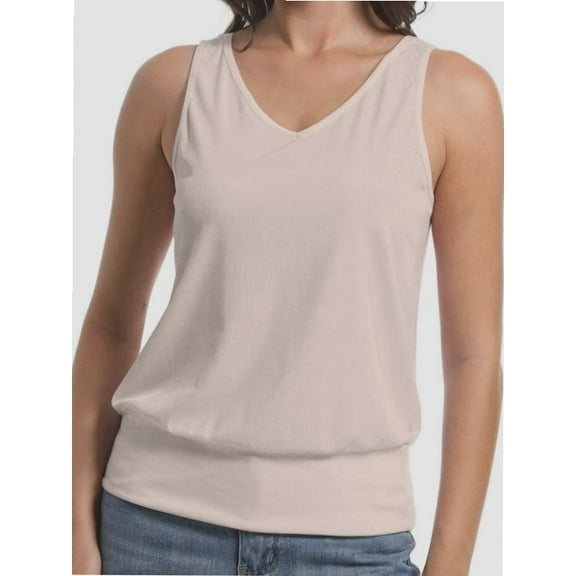 Women V Neck Tank Tops Summer Sleeveless Casual Tops Loose Fit Banded Bottom Shirts