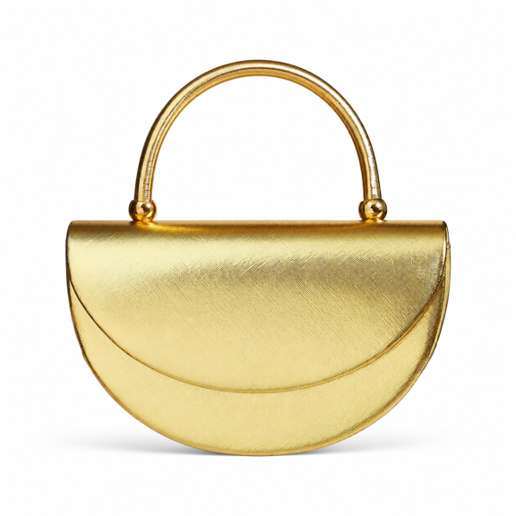 REMANLAND Women's Metallic Half-Moon Evening Handbag with Structured Top Handle, Gold