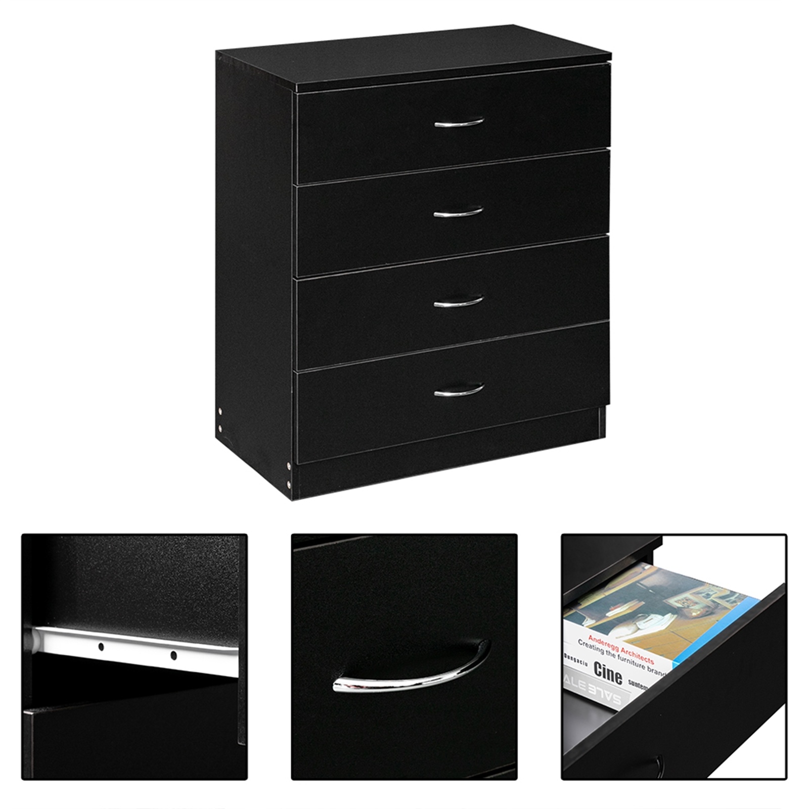 HOMEFUL 4-Drawer Dresser White Wood Cabinet for Closet/Office Clothes Cosmetic Storage Chest Organizer with Drawers Bedroom Night Stand - image 3 of 6