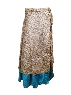 Mogul Women Magic Sari Wrap Around Skirt 2 Layer Multi Wear Long Wrap Skirts Boho Sarong Summer Beach Bikini Cover Up Dress
