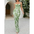 thumbnail image 6 of Women'S Summer Floral Bodycon Maxi Dress Spaghetti Strap Sleeveless Bohemian Maxi Dress Green S, 6 of 8