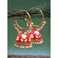 thumbnail image 2 of Crunchy Fashion Bollywood Jewellery Traditional Ethnic Bridal Bride Wedding Bridesmaid Traditional Gold Plated Red Hoops Jhumka Earrings For Women's & Girl's, 2 of 4