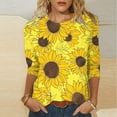 thumbnail image 2 of CYMMPU Floral Printed 3/4 Length Sleeve Summer Fall Dressy Tunic Tops Casual Basic Tees Shirts Business Work Blouses Crewneck 2025 Clothes for Women Yellow M, 2 of 5