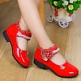 thumbnail image 5 of GiLiling Girls Mary Jane Dress Shoes, Polka Dot Lace Ankle Strap, Floral Crystal Applique, Low Heel Princess Flats for Party Dance Wedding (Red, 4.5-5 Years), 5 of 8