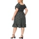 thumbnail image 4 of GRACE & GRANDEUR Vestido de Talla Grande para Mujeres con Mangas Cortas Volantes, Corte Flare, Fluido, Estampado Floral, Midi, 3X Negro, 4 of 8